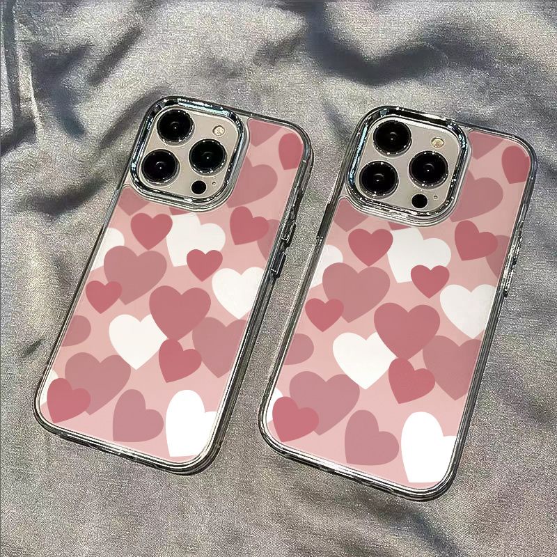 ✅Ốp Điện Thoại Dẻo Họa Tiết Trái Tim Màu Hồng / Trắng Thời Trang Chống Sốc Cho iPhone1278 0GSA 11 13Plus14Promax
