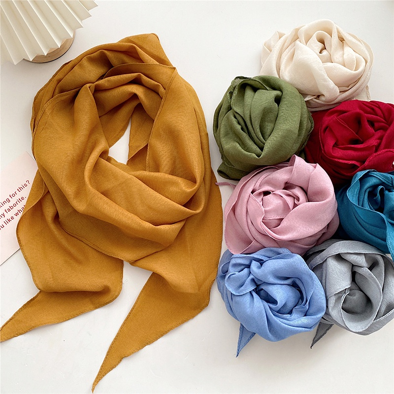Khăn Choàng Cổ Hình Tam Giác Màu Trơn 50 * 175cm Chất Liệu Cotton Lanh Mềm Mại Thời Trang Cho Nữ