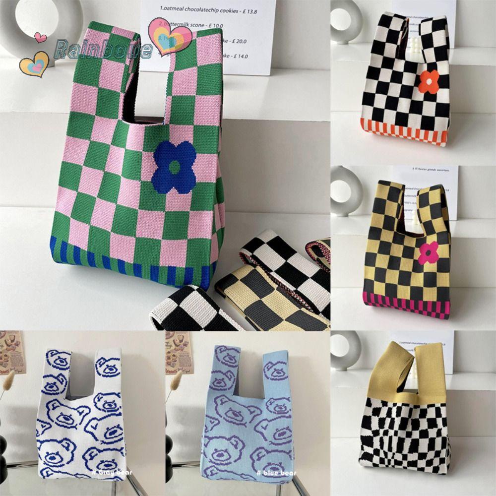 Túi Xách Đan Len Thủ Công Hình Gấu Màu Cầu Vồng Dễ Thương Cho Nữ