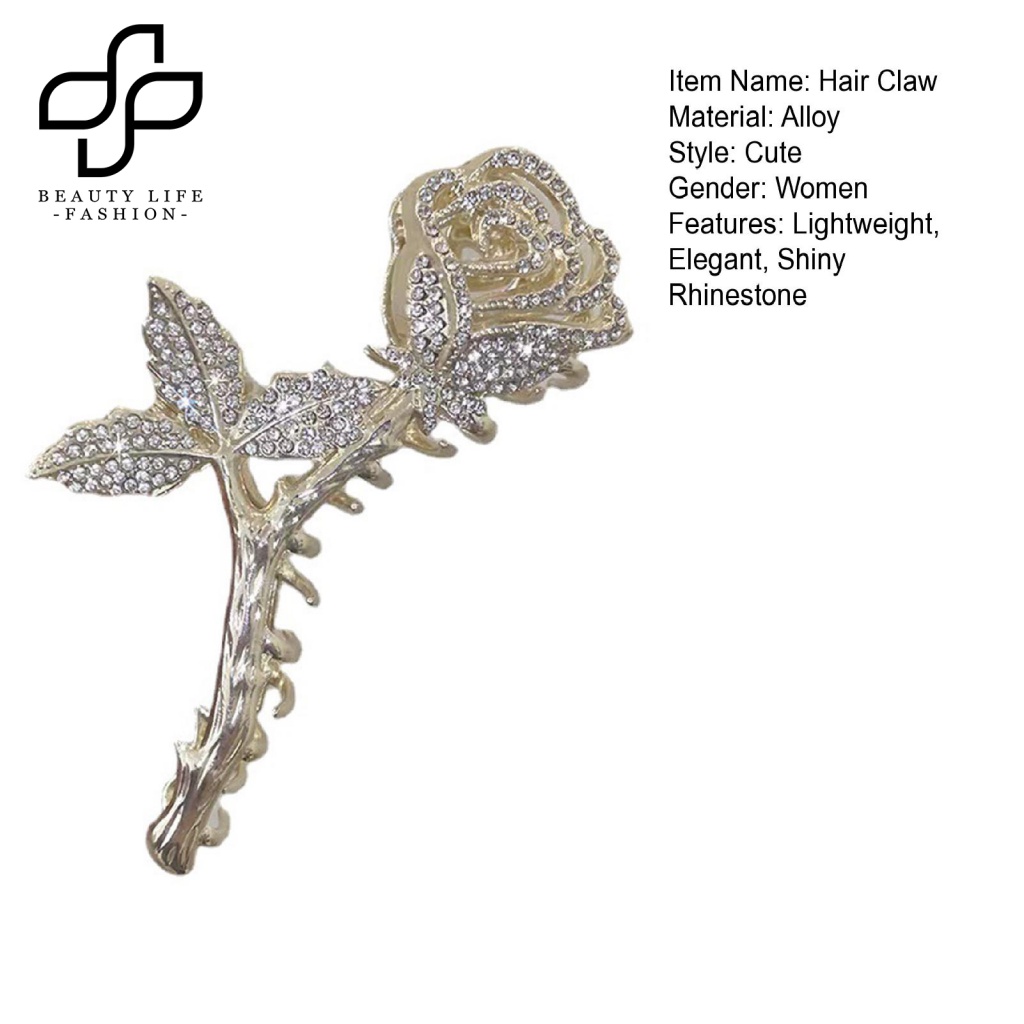 Kẹp Tóc Càng Cua Đính Đá Lấp Lánh Màu Trơn Chống Trượt Có Răng Lược Cài