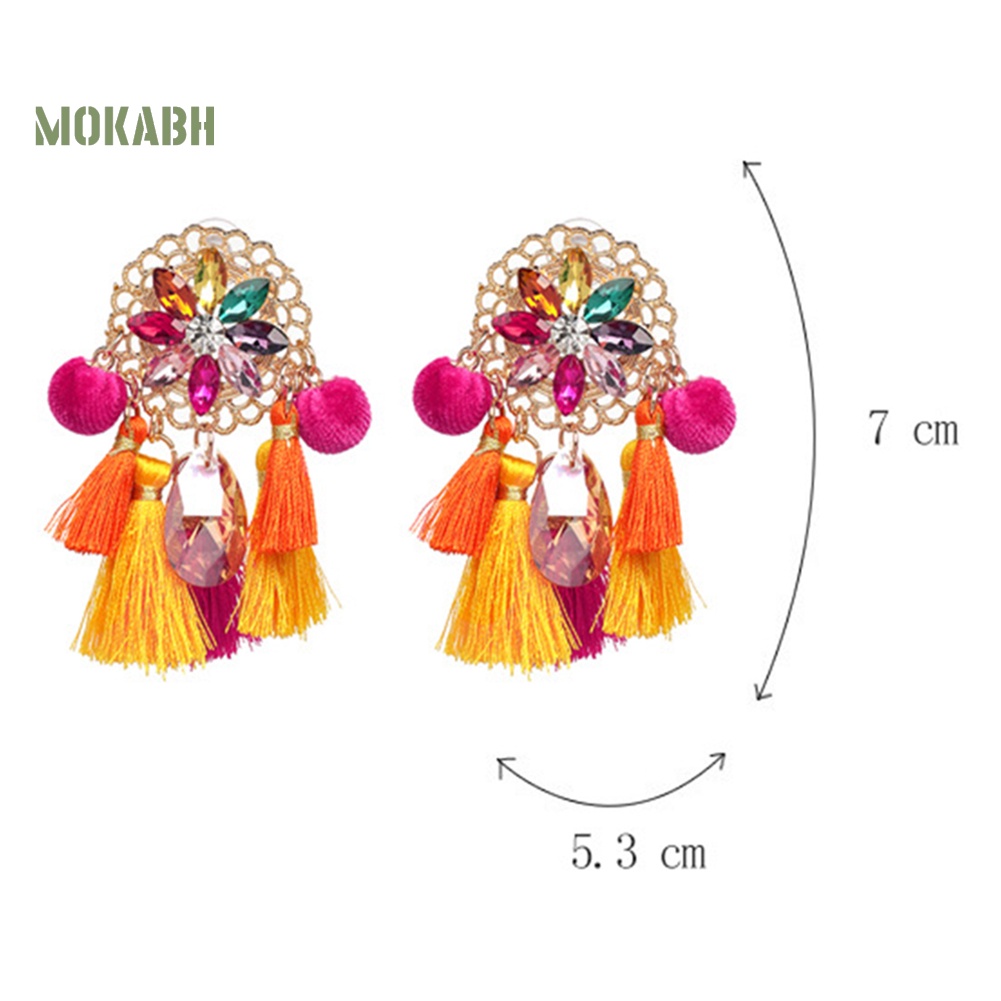 [Mok Abh] Bông Tai Đính Đá Tua Rua Phong Cách Boho