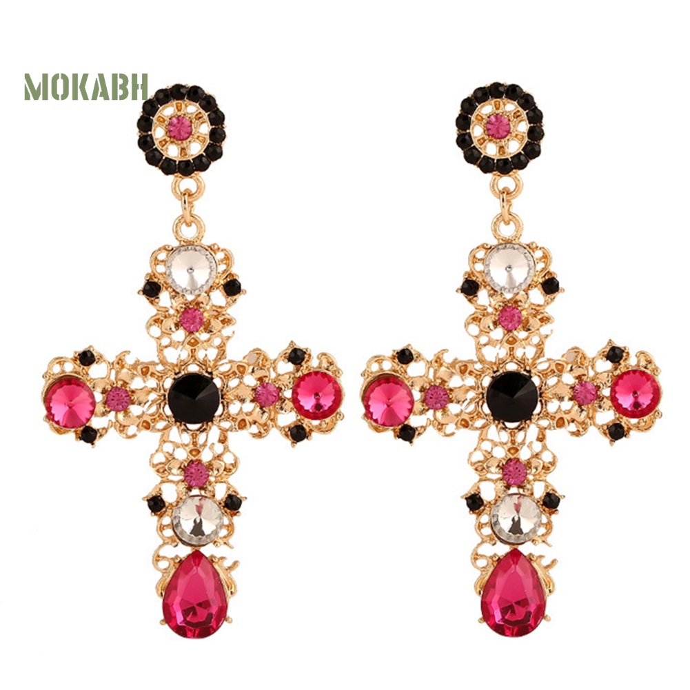 Bông Tai Dáng Dài Hình Thánh Giá Đính Đá Phong Cách Boho Thời Trang Cho Nữ