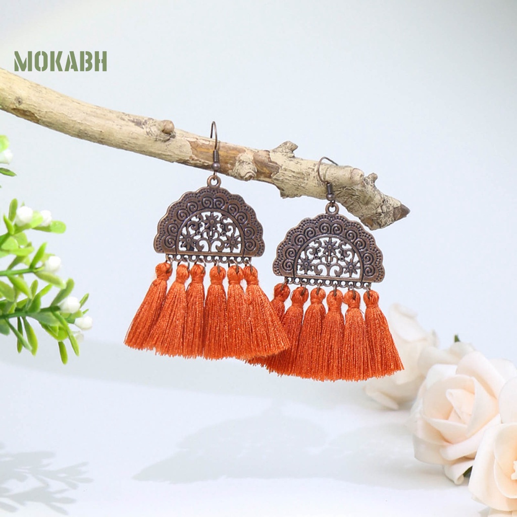 1 Cặp Bông Tai Hợp Kim Dạng Cánh Quạt Tua Rua Phong Cách Bohemia