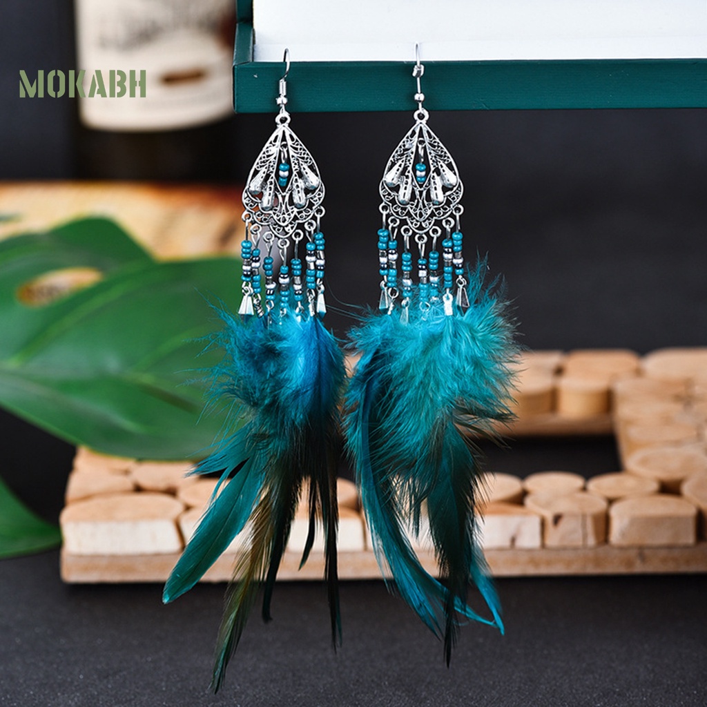 1 Đôi Bông Tai Họa Tiết Lông Vũ Theo Phong Cách Bohemia Dùng Hàng Ngày