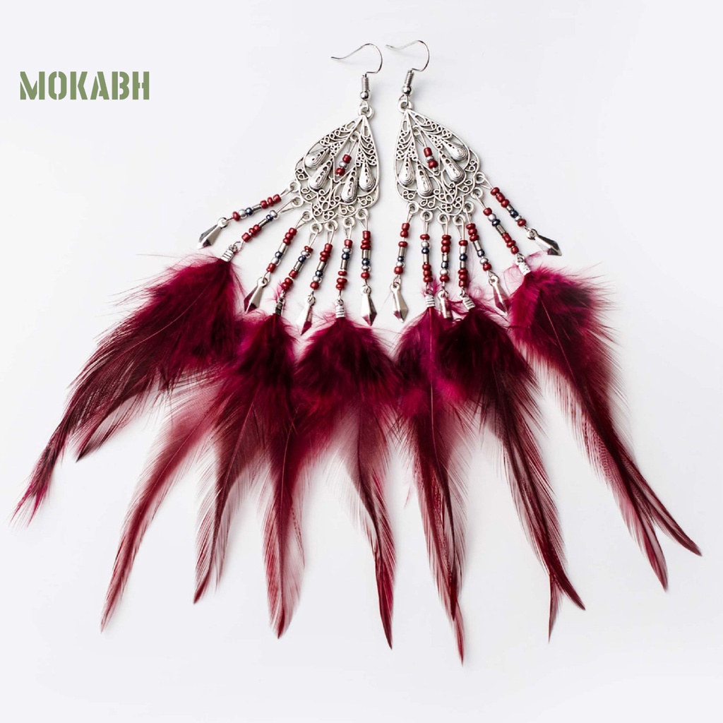 1 Đôi Bông Tai Họa Tiết Lông Vũ Theo Phong Cách Bohemia Dùng Hàng Ngày