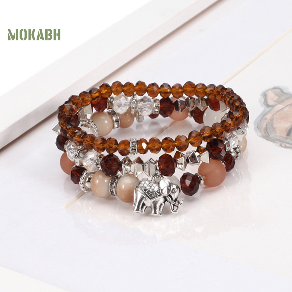 Bộ 3 Vòng Tay Chuỗi Hạt Pha Lê Nhân Tạo Nhiều Lớp Phong Cách Bohemia Thời Trang Cho Nữ