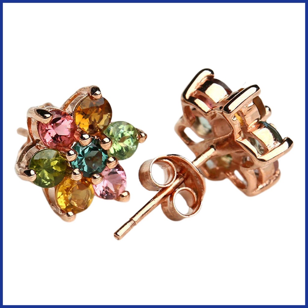 Khuyên Tai Hình Hoa Nhỏ Đính Đá Quý Tự Nhiên Màu Vàng Hồng