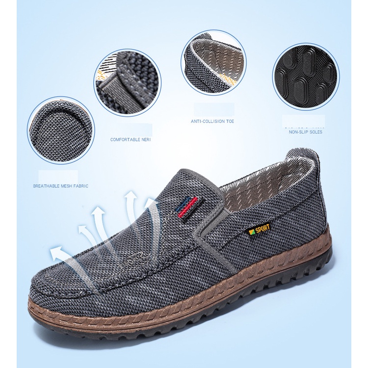 Giày Lười Vải Nam, Thoáng Khí, Đế Mềm, Chống Trơn Trượt G200
