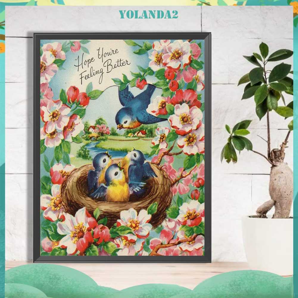 Tranh Đính Đá Kim Cương Toàn Bộ 5D DIY Hình Vẽ Chim Và Hoa