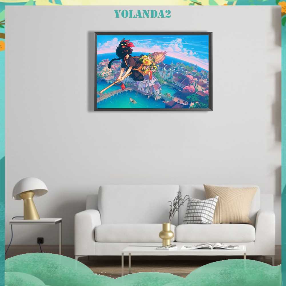 Tranh Đính Đá Kim Cương Toàn Bộ 5D DIY Hình Vẽ Cô Gái Và Mèo Trang Trí Nhà Cửa