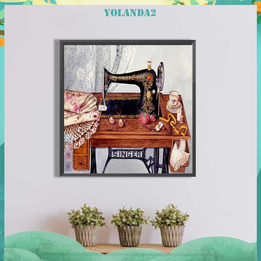 Tranh Đính Đá Kim Cương Toàn Bộ 5D DIY Hình Vẽ Máy May Trang Trí Nhà Cửa