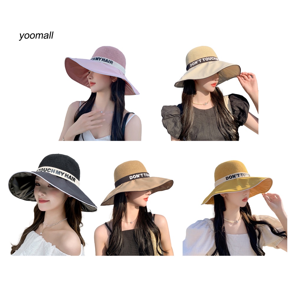 Mũ Tai Bèo Rộng Vành Chống Nắng Phối Ruy Băng In Chữ Thời Trang Mùa Hè Cho Nữ