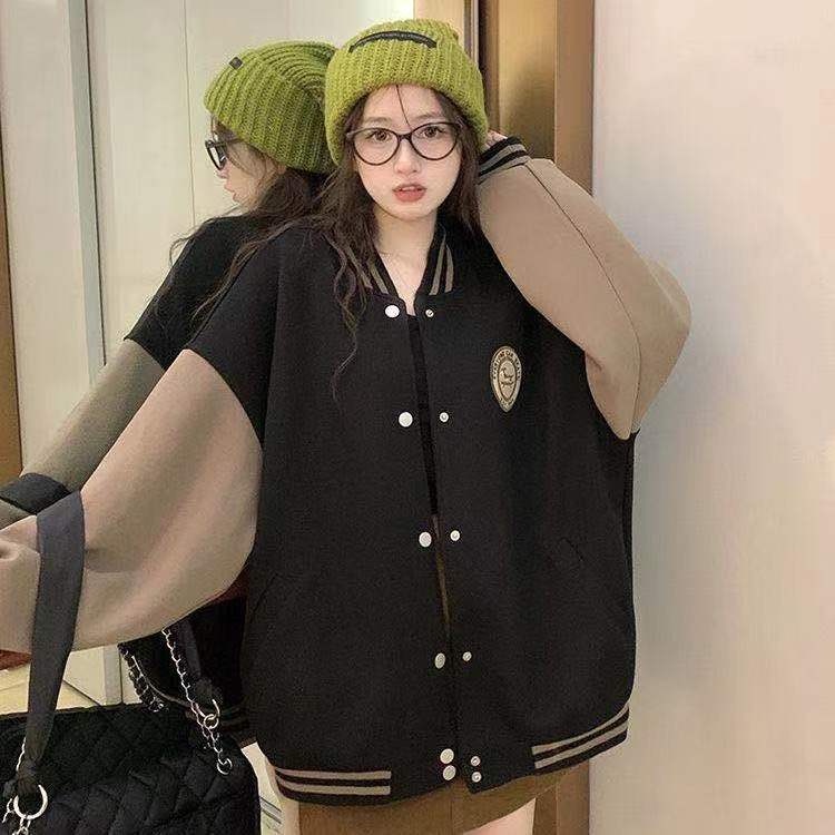 Áo Khoác Bóng Chày Tay Dài Dáng Rộng Bằng Vải Lông Thời Trang Thu Đông Cho Nữ