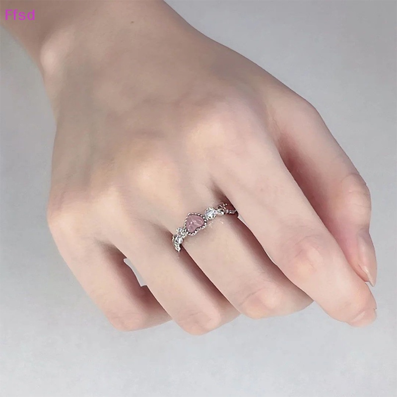 {Ffsd} Nhẫn Bạc Hình Trái Tim Đính Đá Opal Hồng Phong Cách Punk Vintage Dễ Thương Sáng Tạo Dành Cho Nữ