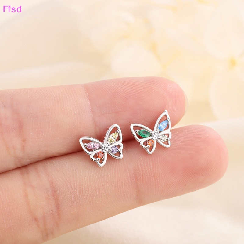 {Ffsd} Bông Tai Bạc Hình Bướm Rỗng Đính Đá Zircon Nhiều Màu Sắc Cho Nữ Làm Quà Tặng Ngày Bán Chạy