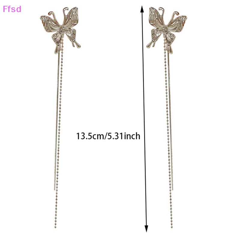 {Ffsd} Khuyên Tai Dạng Kẹp Dài Hình Bướm Bằng Kim Loại Thời Thượng Không Cần Xỏ Lỗ Tai Phong Cách Punk Dành Cho Bạn