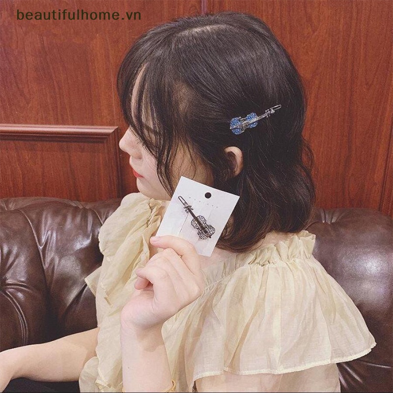 Kẹp Tóc Kim Loại Đính Đá Hình Đàn Violin Thời Trang Cho Nữ