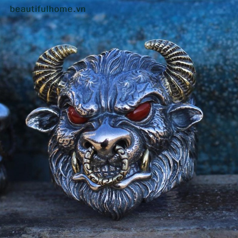 [beautifulhome] Nhẫn Hở Hình Đầu Bò Thời Trang Punk Cổ Điển Cá Tính Có Thể Điều Chỉnh Làm Quà Tặng Trang Sức Goth [beauty]