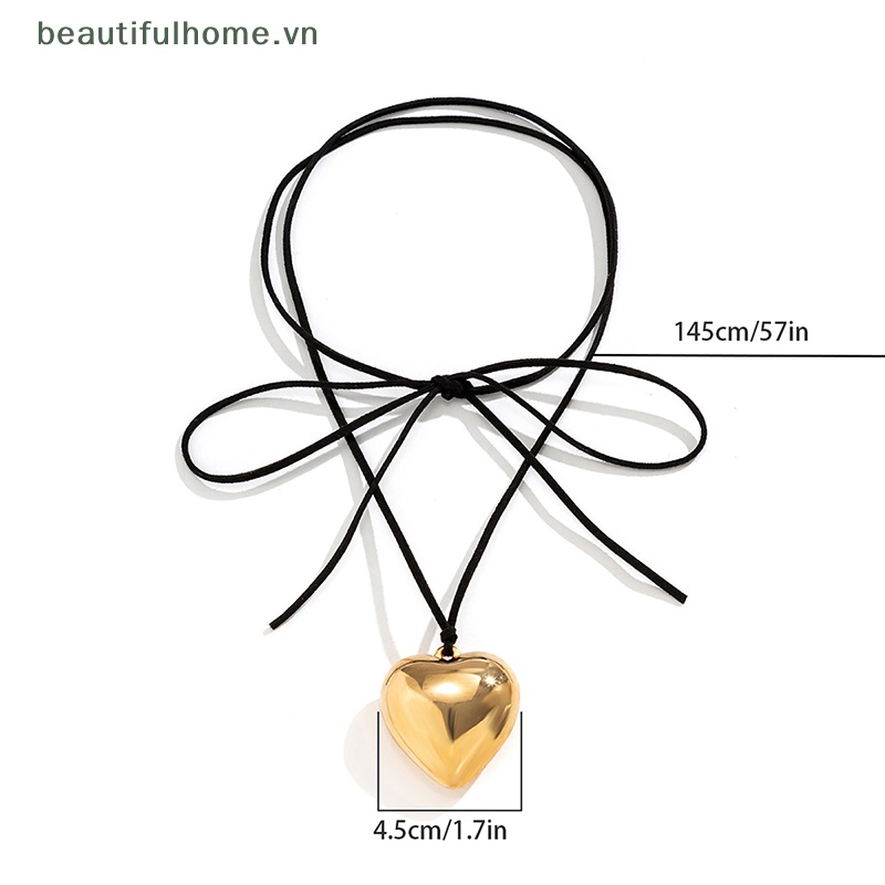 [beautifulhome] Vòng Cổ Choker Nhung Đen Thắt Nút Hình Trái Tim Lớn Thanh Lịch Có Thể Điều Chỉnh Cho Nữ [beauty]