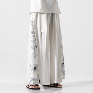 [X-MEN] Quần Culottes Cotton Lanh Mỏng Dáng Rộng In Hình Chim Hạc Phong Cách Trung Hoa Thanh Lịch Cho Nam