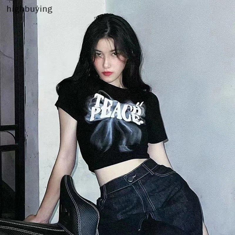 Áo Thun Lửng Ngắn Tay Cổ Tròn In Họa Tiết Phong Cách Retro Cho Nữ