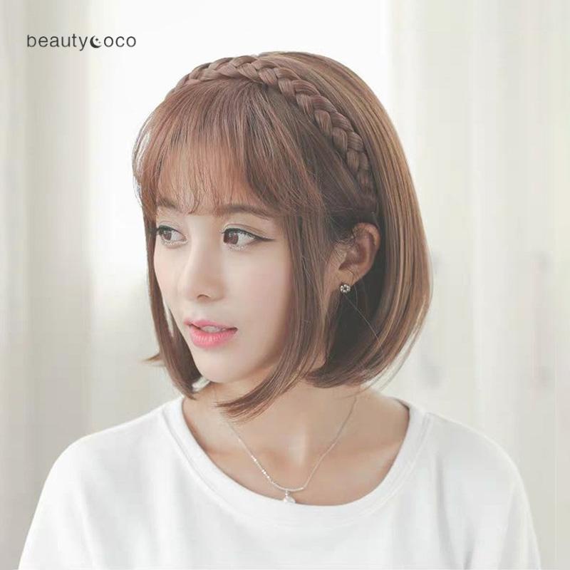 Beautycoco🍊Băng Đô Tóc Giả Kiểu Tóc Tết Bím Liền Mạch Có Mái Cho Nữ