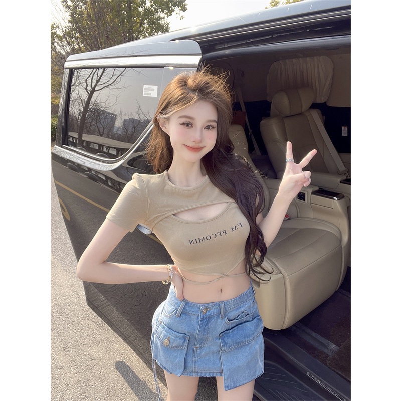 Áo Thun Lửng Ngắn Tay In Chữ Cá Tính Cho Nữ