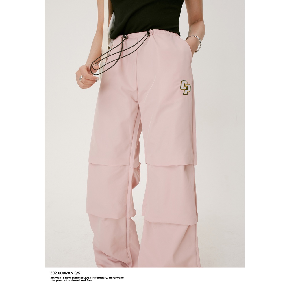 Xixi Quần Thể Thao Ống Rộng Phối Dây Rút Thời Trang Retro Mỹ Dành Cho Nữ