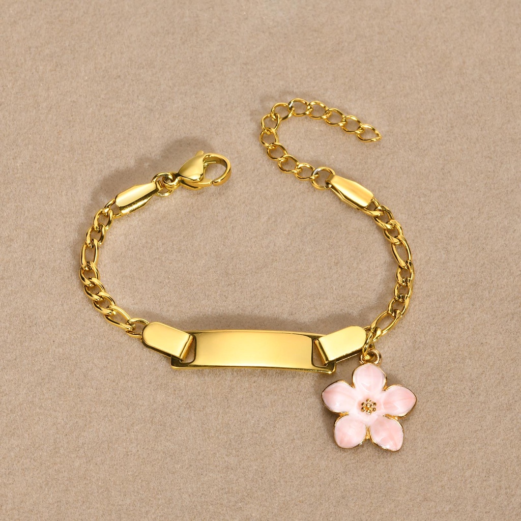 Vnox Vòng Đeo Tay Tên Bé Có Mặt Dây Chuyền Khắc Hoa Làm Quà Tặng Sinh Nhật Cho Bé Trai Bé Gái (Miễn Phí Khắc