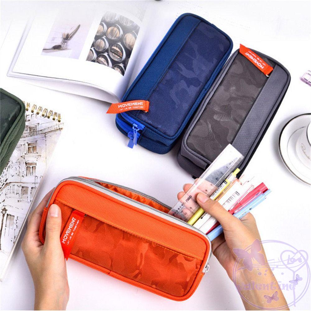 Túi Đựng Bút Bằng Vải Canvas Họa Tiết Rằn Ri Có Khóa Kéo Tiện Dụng Ốp