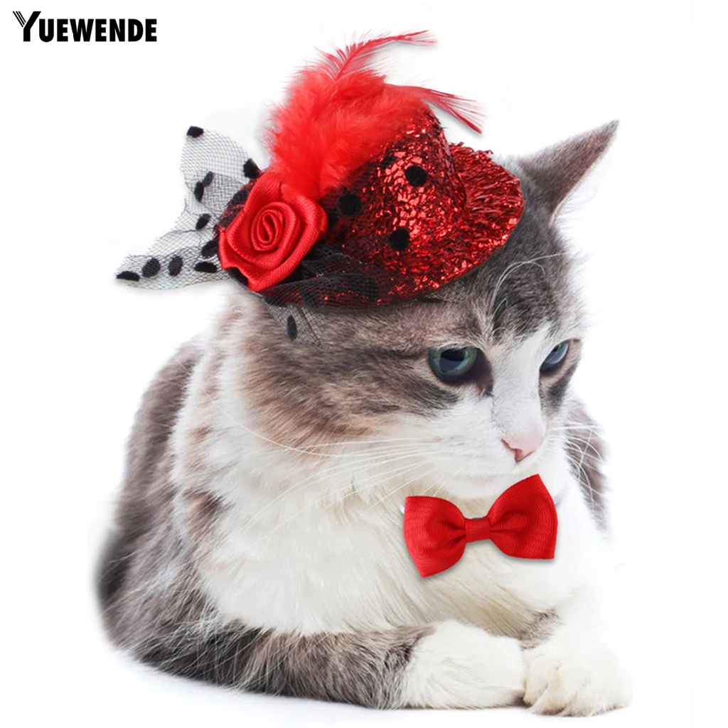 Yq.e 1 Set Mũ Lông Vũ Thắt Nơ Bằng Vải Nỉ Thân Thiện Với Da Không Gây Kích Ứng Dễ Sử Dụng Dành Cho Thú Cưng