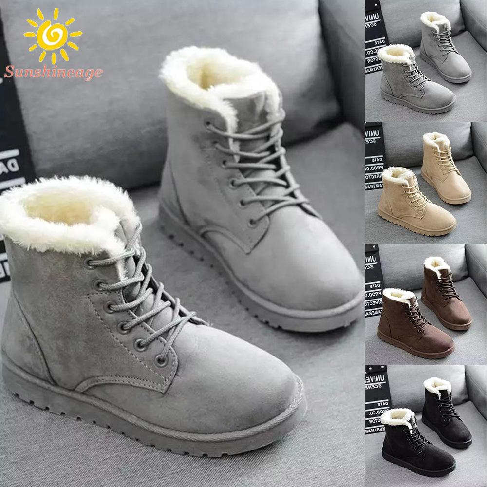 Giày Bốt Cổ Ngắn Nữ Lót Lông Ấm Chân Mùa Đông Chống Nước