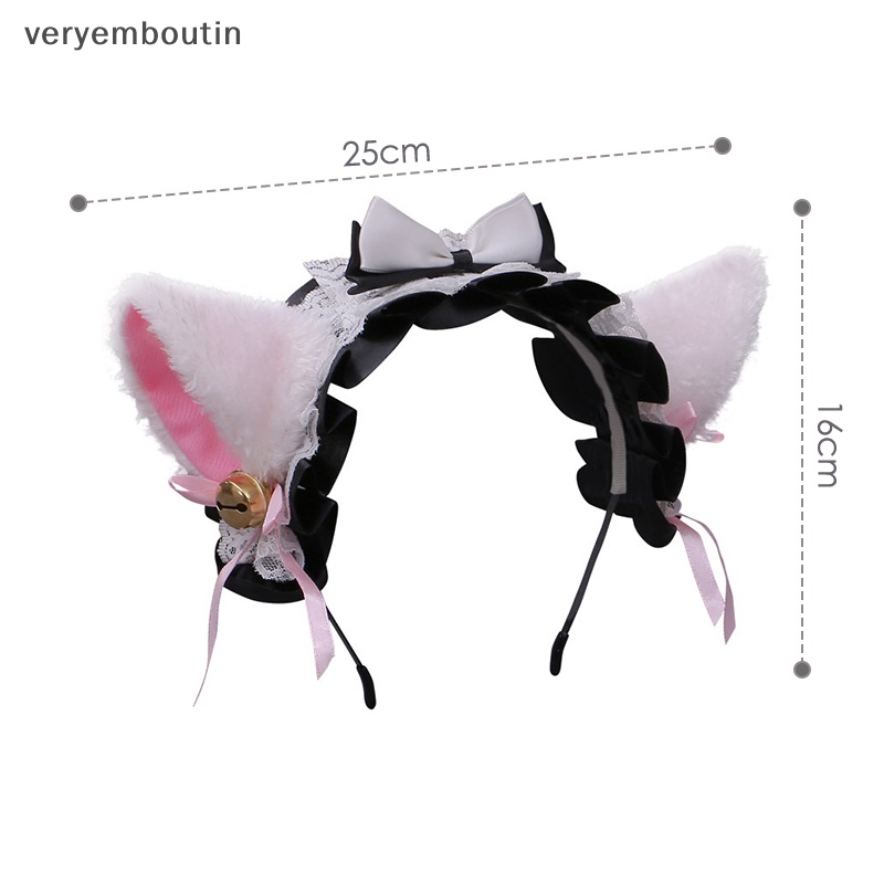 Băng Đô Tai Mèo Lông Xù Phối Ren Đính Chuông Hóa Trang Lolita