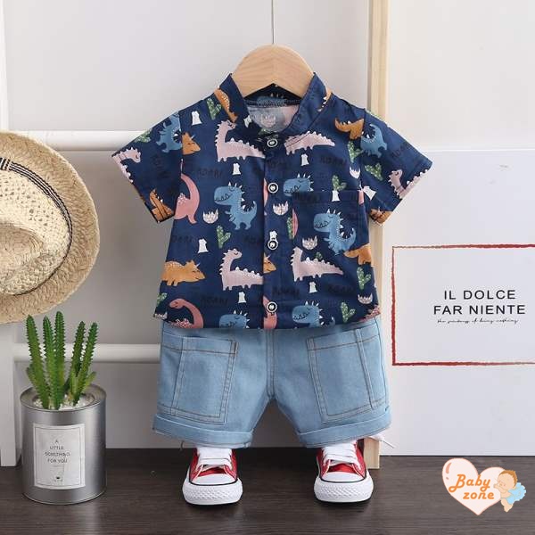 Set Đồ 2 Món Phối Áo Thun Tay Ngắn Thời Trang Hè Cá Tính Cho Bé Trai