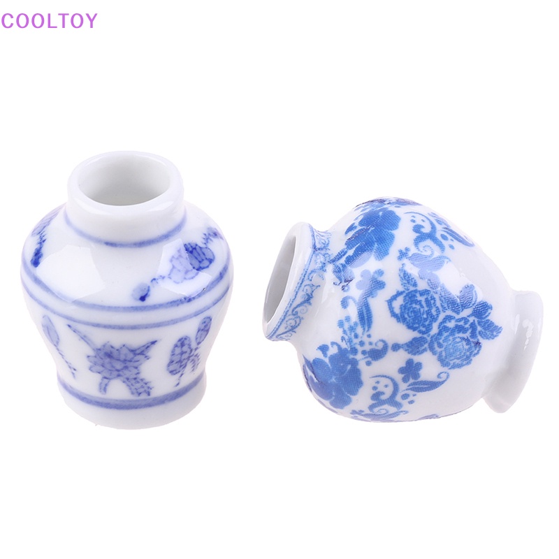 Cooltoy Bình Hoa Sứ Trắng Xanh Cỡ 1 / 12 Trang Trí Nhà Búp Bê
