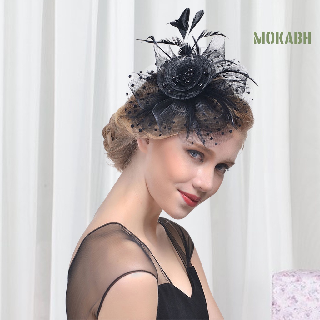 [Mokabh] Kẹp Tóc Trang Trí Hình Hoa / Chấm Bi / Mũ Lưới Bằng Kim Loại Đính Ngọc Trai Giả Cho Tiệc Tùng