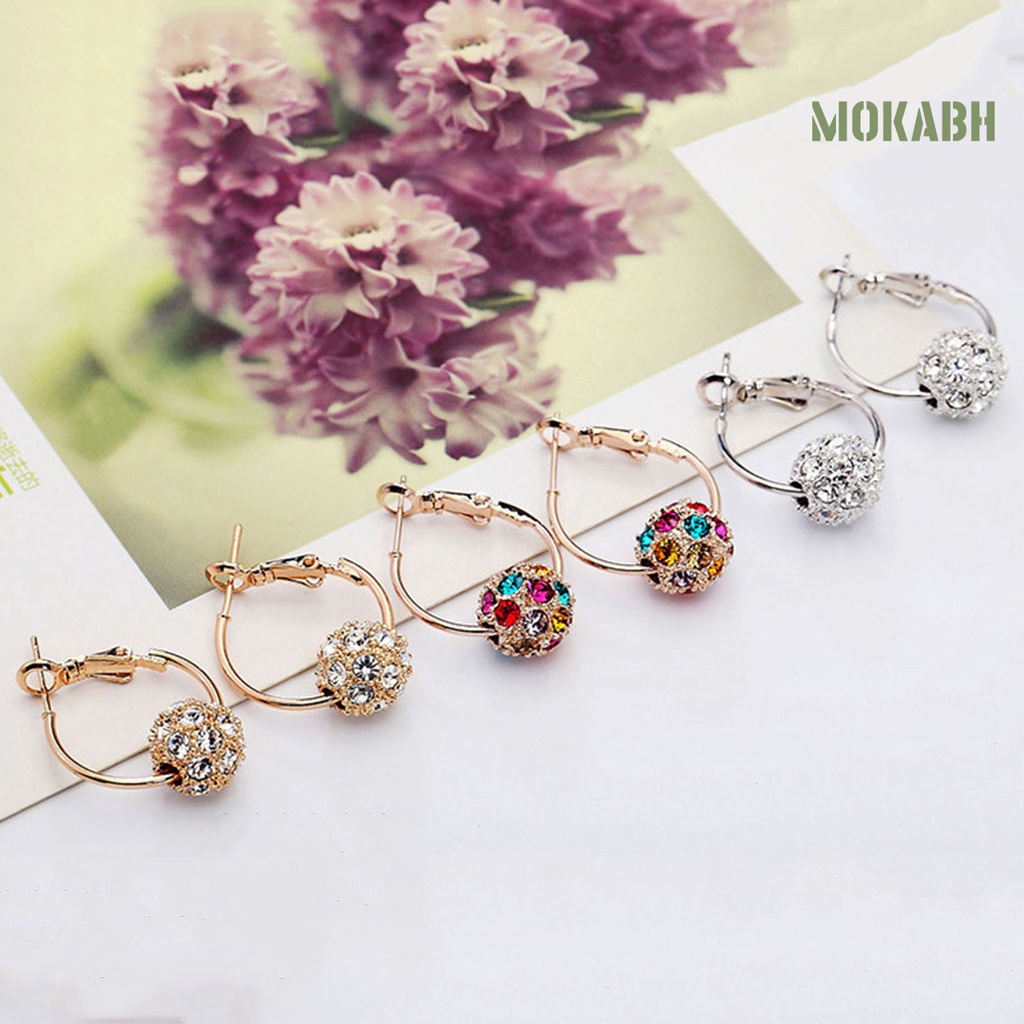 1 Đôi Bông Tai Tròn Đính Đá Nhiều Màu Lấp Lánh