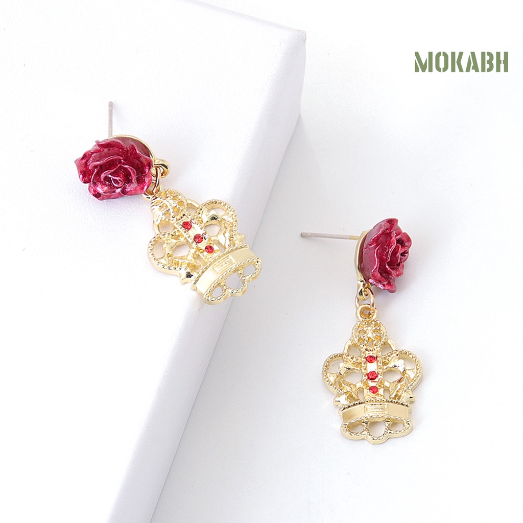 1 Đôi Bông Tai Hợp Kim Hình Hoa Hồng Đính Đá Phong Cách Retro