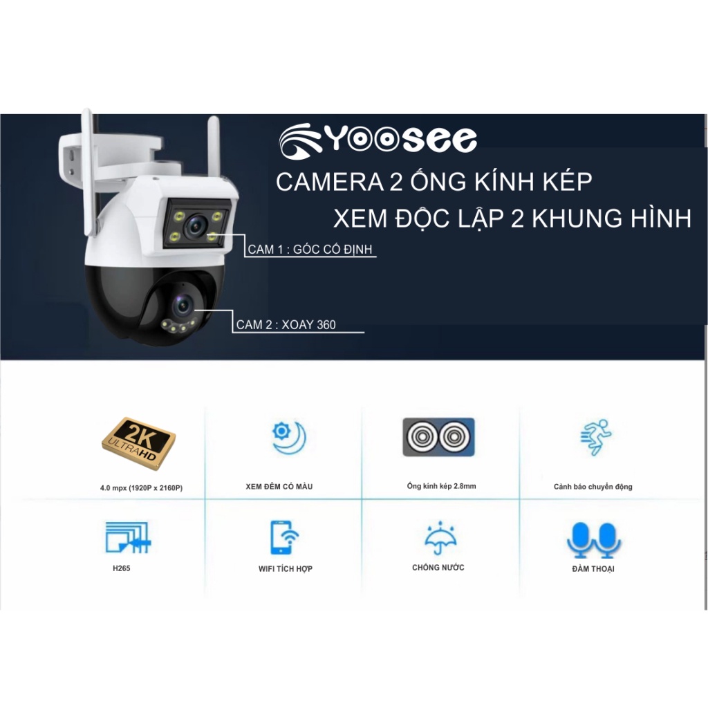 Camera YooSee 2 mắt - Siêu nét - Xem đêm có màu G36