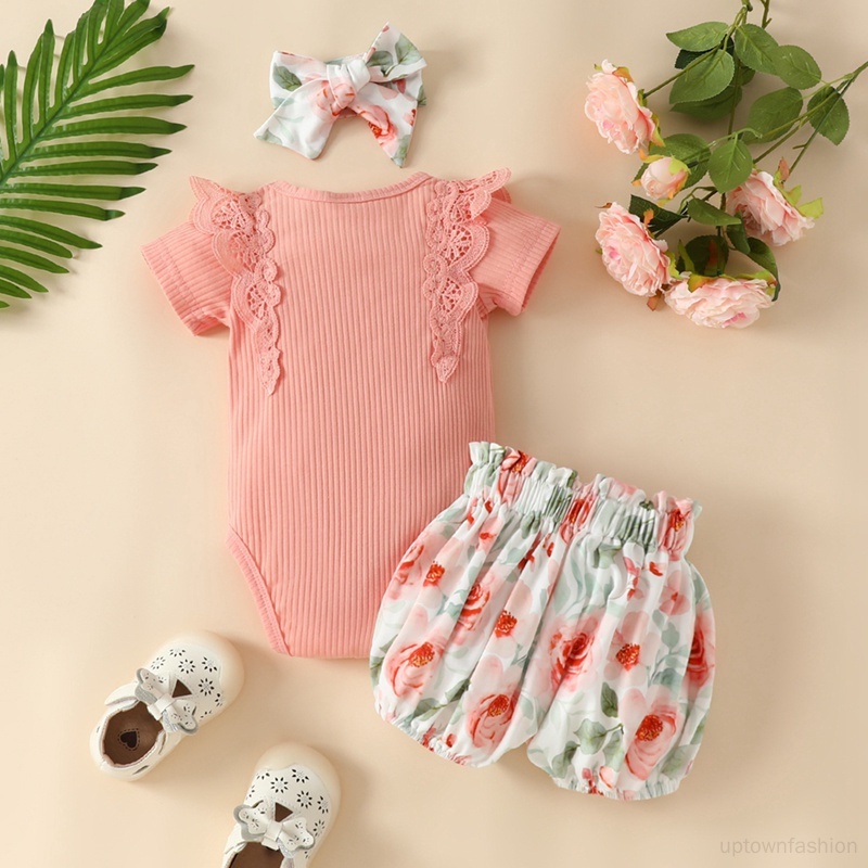 Bộ Áo Liền Quần Ngắn In Hoa Dễ Thương Dành Cho Bé Gái 0-18 Tháng Tuổi