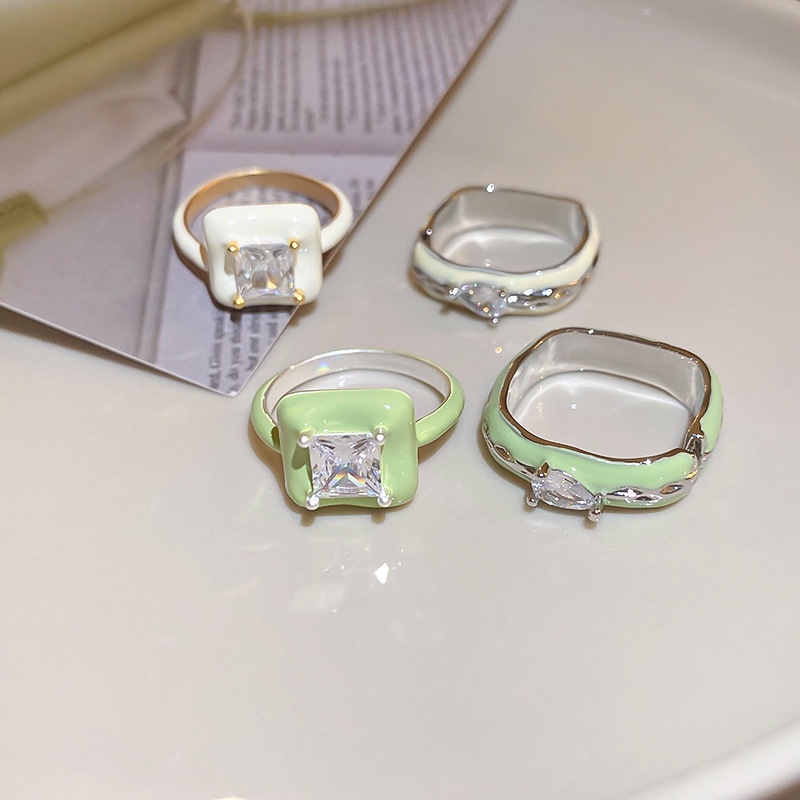 Nhẫn Hở Đính Đá Zircon Hình Vuông Thiết Kế Đơn Giản Dễ Phối Đồ Thời Trang