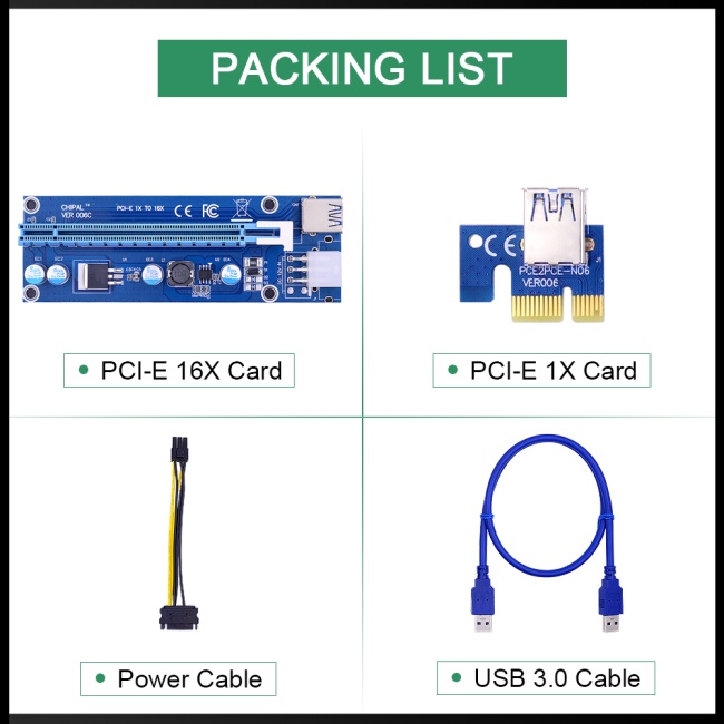 Card Mở Rộng Pcie Ver006c 006c Pcie 1x Sang 16x 60cm Usb 3.0 Sata Sang 6pin
