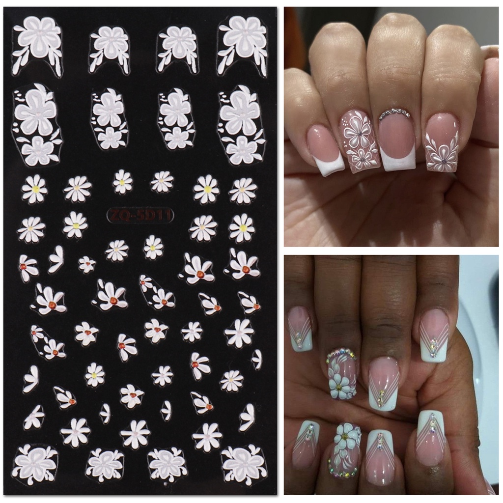 Miếng Dán Móng Tay Dập Nổi Họa Tiết Hoa Năm Cánh Trái Tim Màu Sắc Mùa Hè Pháp