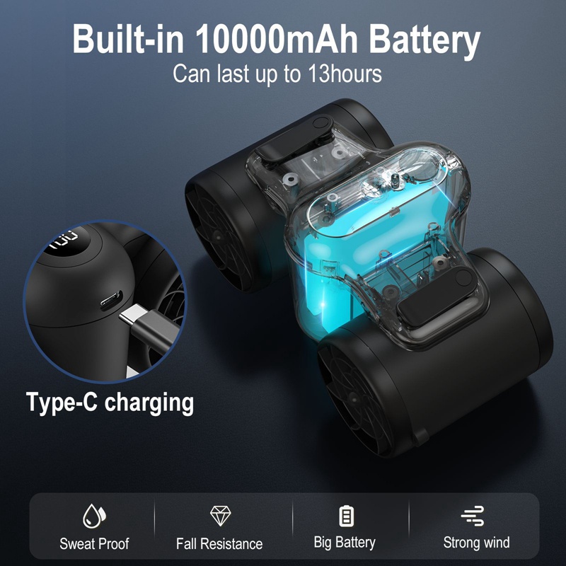 Quạt Điện Cầm Tay Chạy Pin 10000MAh Không Ồn Có Thể Sạc Lại Tiện Dụng