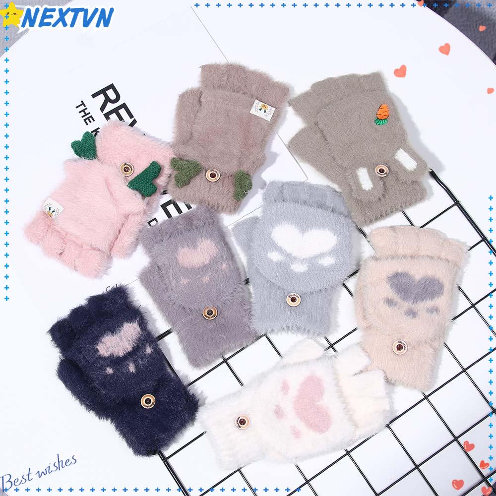 NEXTVN 1 Đôi Găng Tay Lông Xù Mềm Mại Họa Tiết Tai Thỏ / Hươu / Mèo Hoạt Hình