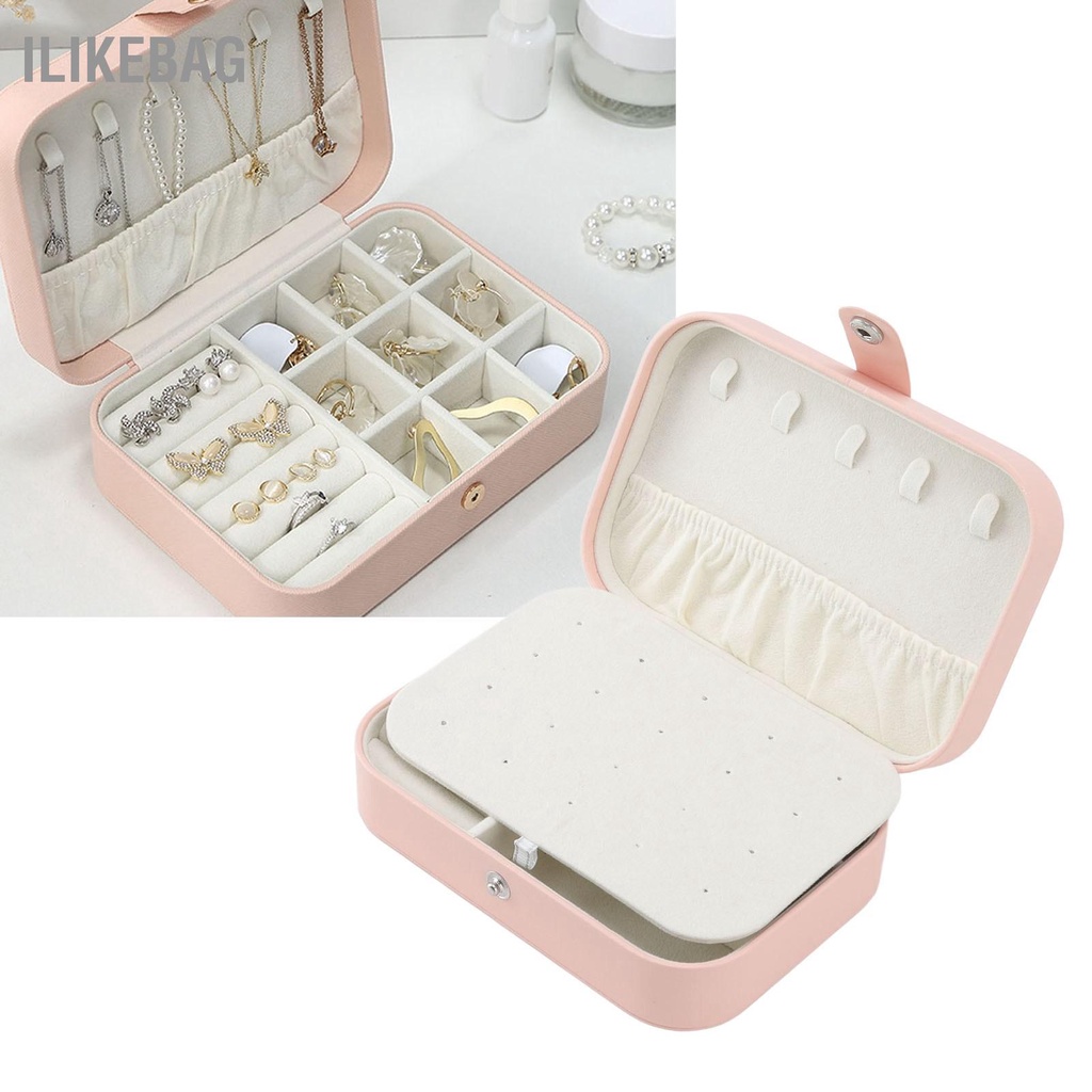 Ilikebag Hộp Đựng Trang Sức Di Động Đẹp Vòng Cổ Màu Hồng Nhẫn Bông Tai Bảo Quản Điều Chỉnh Da Du Lịch Có Khóa