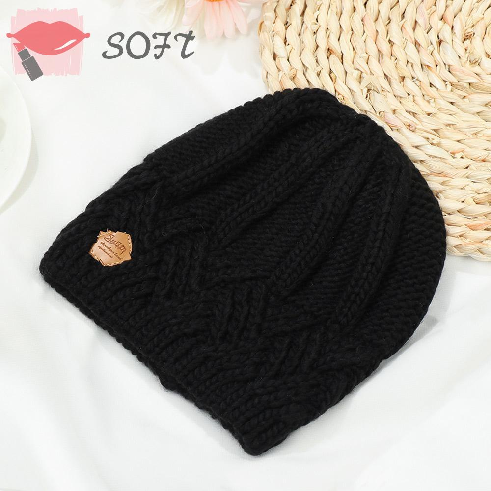 Mũ Len Dệt Kim Dày Dặn Co Giãn Màu Trơn Thời Trang Thu Đông