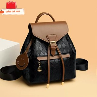 Balo nữ da mini , Ba lô thời trang nữ phong cách Retro vân hình thoi hai màu đen nâu