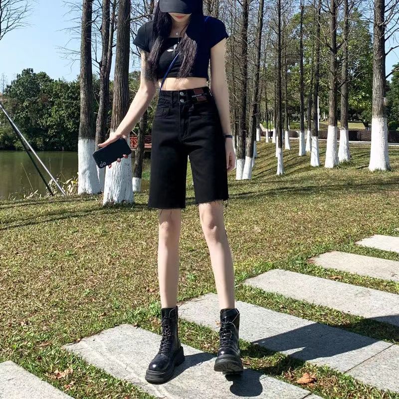 Quần Short Denim Lưng Cao Dáng Rộng Thời Trang Mùa Hè Dành Cho Nữ