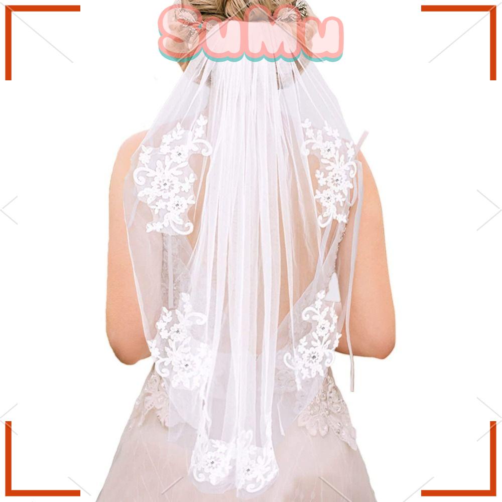 Mạng Che Mặt 1 Lớp Phối Ren Hoa Dành Cho Cô Dâu